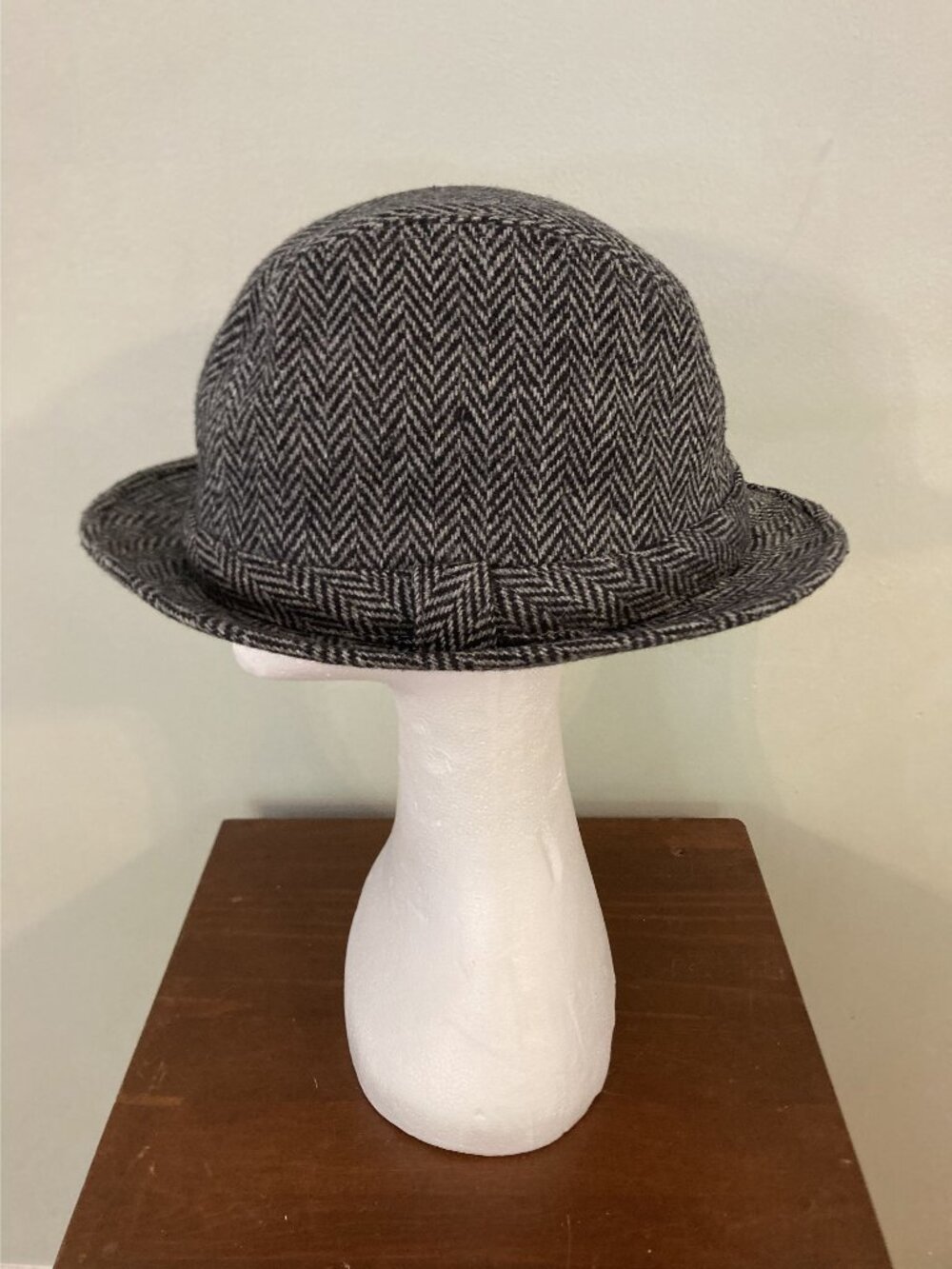Dorfman Pacific Wool-Blend Herringbone Fedora Hat XL Gray & Black